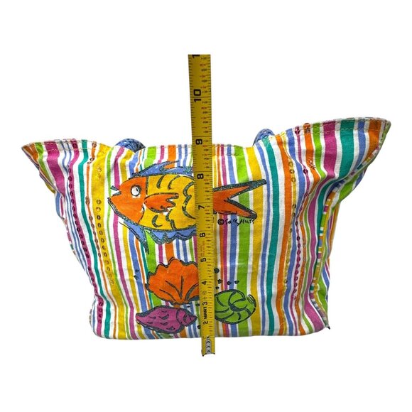 Colorful Whimsical Tropical Fish Beach Large Tote Sally Huss Y2K Striped READ - Picture 3 of 10